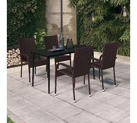 Salon de jardin 5 pièces en rotin PE marron, acier revêtu par pulvérisation, verre, 140 x 70 x 74 cm, pour patio, salon de salle à manger extérieur, balcon et terrasse