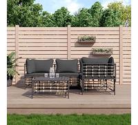 Salon de Jardin 5 Pieces, Ensemble de Jardin en Resine Tressee avec Coussins Anthracite, Mobilier Exterieur Modulaire pour Terrasse et Balcon, Canape d'Angle, Table Basse, Confortable et Durable