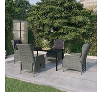 Salon de jardin 5 pièces gris clair avec chaises réglables, meubles d'extérieur pour terrasse, balcon et véranda, rotin PE résistant aux intempéries, coussins confortables, cadre en acier revêtu par