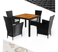 Salon de jardin 5 pièces polyrotin noir set 1 table + 4 chaises avec coussins
