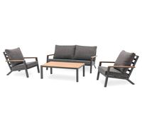 Salon De Jardin 5 Pl En Alu Anthracite Et Plateau Composite Effet Bois Gris