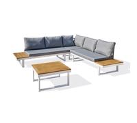DCB Garden – Salon bas de jardin MIYAKO – Aluminium – 5 places – Blanc et bois d'acacia