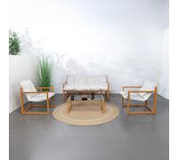 RABAT - Salon de jardin 5 places contemporain marron et coussins beiges