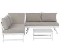 Salon de jardin 5 places en aluminium blanc coussins taupe COCCORINO