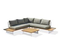 DCB Garden – Salon de jardin Lavezzi aluminium 5 places plateau imitation bois blanc/gris