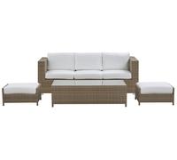 Salon de jardin 5 places en rotin coussins blancs BELLUNO