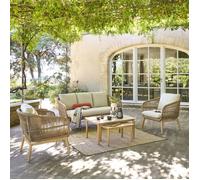 Salon de jardin 5 places ORISSA acier et tressage taupe et effet bois - Hespéride