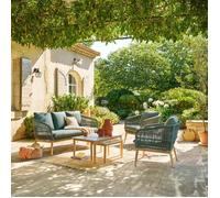 Hespéride - Salon de Jardin Orissa Vert - 5 Places - Acier Traité Epoxy Anti-Rouille - Coussins Déhoussables - Tissu Déperlant - Mobilier Terrasse