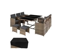 Salon de jardin - TECTAKE - Ensemble repas d'extérieur MALAGA 10 personnes pliable encastrable en rotin avec housse - Marron