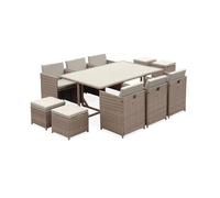 Alice's Garden Salon de Jardin 6-10 Places - Vabo - Coloris Beige, Coussins Beige, Table encastrable.