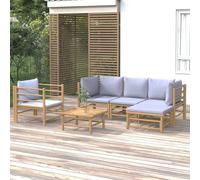 Salon De Jardin 6 Pcs Avec Coussins Gris Clair Bambou