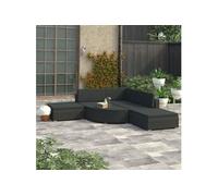 Salon de jardin 6 pcs avec coussins résine tressée noir