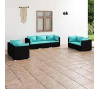 vidaXL 7-delige Loungeset met kussens poly rattan zwart3102265 Noir G