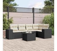 Salon de jardin 6 pcs noir résine tressée avec coussins confortables, ensemble canapé d'extérieur modulaire pour terrasse et patio, table en verre trempé, housses lavables, résistant aux UV