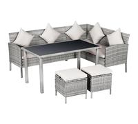 Salon De Jardin 6 Pers. Grand Confort Canap? D'angle + 2 Poufs + Table ? Manger 9 Coussins Assise Et Dossier Fournis R?Sine Tress?E Grise