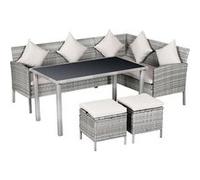 Outsunny Salon de Jardin 6 pers. Grand Confort canapé d'angle + 2 poufs + Table à Manger 9 Coussins Assise & Dossier fournis résine tressée Grise