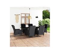 Salon de jardin 6 personnes 7 pieces resine tressee 200.0 x 100 x 74 cm gris