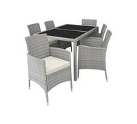 Salon de jardin - TECTAKE - Ensemble détente repas d'extérieur PORTO 6 personnes encastrable et résistant UVs - Gris Clair/Crème
