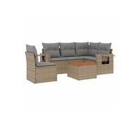 Salon de jardin 6 pièces avec coussins beige résine tressée