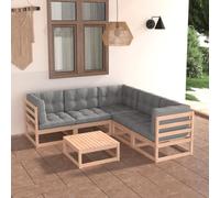 Salon de jardin 6 pièces en pin massif extensible modulaire gris rembourré résistant aux intempéries Charge maximale 110 kg par siège pour terrasse et balcon