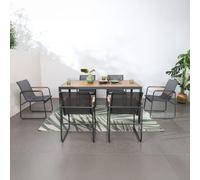 Concept Usine Salon de jardin FOGGIA 6 places anthracite et bois gris – table rectang. effet bois