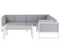 Salon de Jardin 6 Places en Aluminium Gris et Blanc avec Table Basse Moderne Cas
