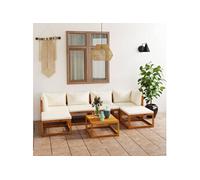 vidaXL Salon de Jardin 7 pcs avec Coussin Mobilier de Patio Meubles de Terrasse Mobilier de Jardin Meubles d'Extérieur Crème Bois d'Acacia Massif