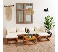 vidaXL Salon de Jardin 7 pcs avec Coussin Mobilier de Patio Meubles de Terrasse Mobilier de Jardin Meubles d'Extérieur Crème Bois d'Acacia Massif