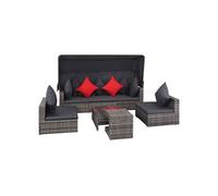 Salon de jardin 7 pcs avec coussins Résine tressée Gris