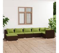 Salon de Jardin 7 pcs avec Coussins Résine Tressée Marron Mobilier vidaXL