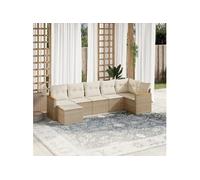 Salon de jardin - - 7 pcs - Résine tressée beige - Housses amovibles - Pour 6 personnes