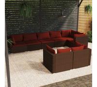 vidaXL 8-delige Loungeset met kussens poly rattan bruin3102483 Marron