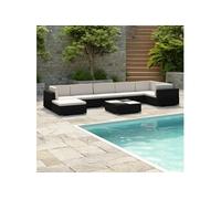 Salon de jardin 8 pcs avec coussins Résine tressée Noir