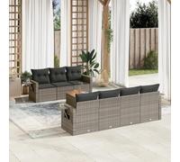 Salon de jardin 8 pcs en résine tressée grise avec coussins amovibles, ensemble de meubles d'extérieur pour terrasse ou patio, table pliable et design modulaire, durable et résistant aux UV
