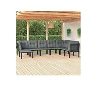 vidaXL Ensemble de salon de jardin 8 pièces noir et gris poly rotin