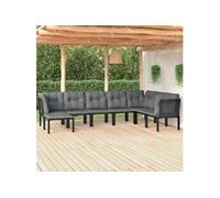 Salon de Jardin 8 pcs, Ensemble de Meubles de Terrasse, Mobilier d'Extérieur, Chaise de Patio, Moderne, Noir et Gris 3187766