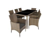 TecTake® Salon de Jardin Exterieur en Poly Rotin Table de Jardin, 8 Fauteuil Jardin Chaise Confortable Housse de Protection Mobilier de Jardin Amenagement Balcon Terrasse - Marron Naturel/Gris foncé