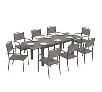 Salon de jardin 8 personnes - Outsunny - table de jardin extensible 150-225cm avec plateau polybois et 8 chaises gris