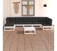 Salon de jardin 8 pièces en pin massif avec coussins anthracite confortables, ensemble de canapé d'extérieur modulaire pour terrasse, balcon et jardin
