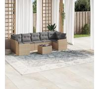 Salon de Jardin 8 Pièces en Résine Tressée Beige avec Coussins - Ensemble Canapé d'Extérieur Modulaire avec Table en Verre Trempé, Housse Lavable et Fonction Rangement pour Terrasse, Jardin, Patio