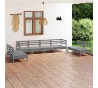 Salon de jardin 8 pièces gris en pin massif, meubles d'extérieur robustes pour terrasse, balcon, salon de jardin confortable
