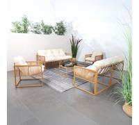 Concept Usine Salon de jardin Turini 8 places effet rotin coussins blancs