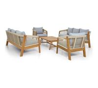 Salon de jardin 8 places en bois FSC - 2 Canapés 3 pl, 2 fauteuils, table basse - gris chiné - Symi