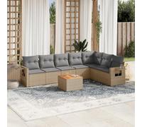 Salon de Jardin 8 Places en Résine Tressée Beige avec Coussins Gris - Ensemble Canapé d'Angle, Sièges et Table d'Extérieur pour Jardin, Terrasse, Patio Durable, Modulaire et Facile à Nettoyer