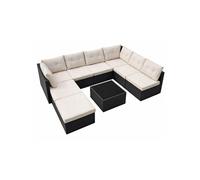 Salon de jardin 8 places en résine tressée noir et beige YANUCA