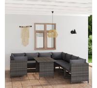 Salon de Jardin 9 pcs et Coussins Résine Tressée Gris Mobilier Terrasse vidaXL
