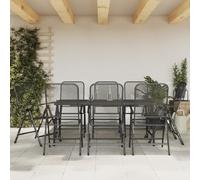 Salon de jardin 9 pièces anthracite en treillis extensible en métal 165 x 80 cm, 8 chaises, réglables, pour terrasse, balcon, extérieur