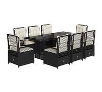 Salon de jardin 9 pièces avec coussins noirs en rotin synthétique résistant aux intempéries avec dossiers réglables et coussins rembourrés pour terrasse, jardin, patio, salle à manger en plein air 190
