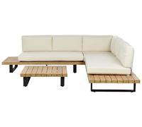 Salon de jardin à angle 5 places blanc cassé en bois d'acacia certifié MYKONOS