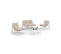 IDMarket - Salon de jardin bas Nairobi - 4 places en acier blanc et coussins beige